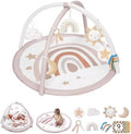 Baby Play Gym Mat, Tummy Time Activity Mat with 7 Detachable Toys and 12 Milestone Cards for Stage-Based Sensory and Motor Skill Development, Washable Play Mats for Infant, Newborn Baby Essentials by LittleDove