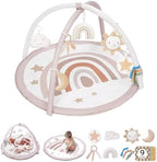 Baby Play Gym Mat, Tummy Time Activity Mat with 7 Detachable Toys and 12 Milestone Cards for Stage-Based Sensory and Motor Skill Development, Washable Play Mats for Infant, Newborn Baby Essentials by LittleDove