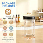 QAPPDA 8oz Mason Jars with Black Lids, 24 Pack Small Glass Jars Set - Image 2