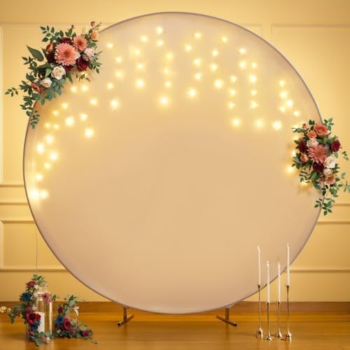7.2 FT White Round Backdrop Cover with Lights String for Circle Arch Stand Circle Backdrop Cover with LED Fairy Lights for Wedding Arch Baby Shower Birthday Party Photo Shoot Photography Background - Image 5