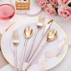 I00000 60 Pcs Pink Plastic Silverware, Fancy Gold Utensils with Pink Handle - Image 3