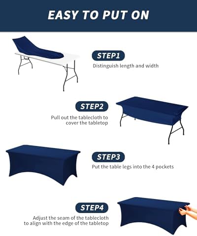 Fixwal 3 Pack 8FT Navy Blue Tablecloth Rectangle Spandex Table Cover - Image 5