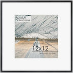 FLYJOE 12x12 Frame - Metal Square Picture Frame With Plexiglass 12x12 Frame With Mat for 8x8 Minimalist Modern Poster Frame Hanging Hardware Included (Black, 3Pcs) by FLYJOE
