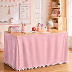 Tudomro Teacher Desk Skirt Table, Tassel, 6ft, Pink by Tudomro