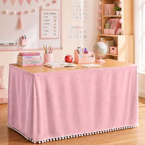 Tudomro Teacher Desk Skirt Table, Tassel, 6ft, Pink by Tudomro