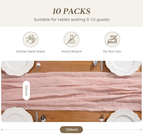 Goodluck 6 Pack 10Ft Dusty Pink Cheesecloth Table Runner 35x120 Inch Boho Gauze Table Runner for Wedding Reception, Bridal Shower, Birthday Party, Rustic Decor, Tables, Chairs & Wedding Arches - Image 2