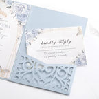 50pcs Blank Wedding Invitation Kit - Light Blue Laser Cut Invitation Pocket - Image 4
