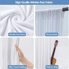 10x10ft Wrinkle Free White Backdrop Curtain for Parties Soft Fabric Drapes Wedding White Curtain Backdrop for Birthday Party Decorations Background for Photography 5x10ft, 2 Panels - Image 3