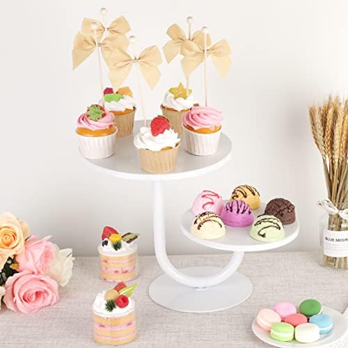 2 Tier Cake Stand, Metal Cupcake Stand Dessert Display Trays of 10/8 Inch, Tall Cake Stand for Wedding, Baby Shower, Home Decor, Throw Events and Parties (White) - Image 6