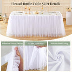 21FT Long White Tulle Table Skirt for Rectangle Round Tables 3-Layer Ruffle Desk Teacher Skirt for Back to School Supplies Princess Girls Birthday Party Cake Dessert Classroom Dorm Decor - Image 5