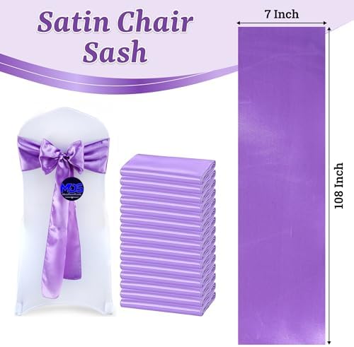MDS® Pack of 25 Satin Chair Sashes for Wedding & Events – Lavender - Image 3