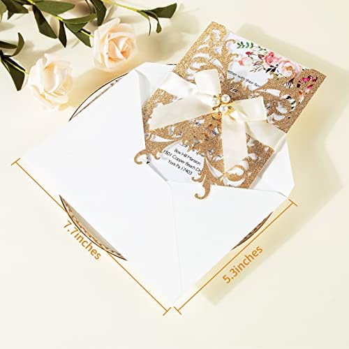25Pcs Wedding Invitations Glitter Laser Cut Wedding Invitations With Envelopes And Rsvp Cards Blank Inner Sheet Personalized Gold For Engagement Quinceanera Bridal Baby Shower Birthday Party - Image 3
