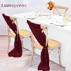 50 PCS Cheesecloth Chair Sashes Bows Wedding Aisle Decorations Chair Ribbon Ties Back Sash for Wedding Party Events Banquet Chair Cover Decoration (Burgundy) - Image 4