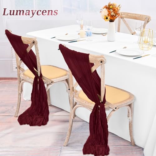 50 PCS Cheesecloth Chair Sashes Bows Wedding Aisle Decorations Chair Ribbon Ties Back Sash for Wedding Party Events Banquet Chair Cover Decoration (Burgundy) - Image 4