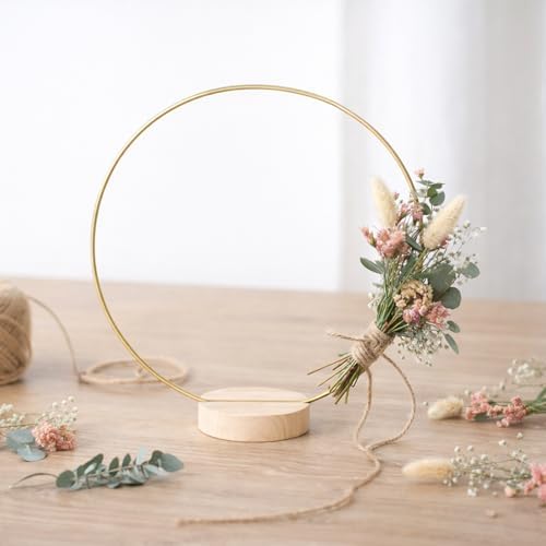 14 Pack Floral Hoop with Stand and LED Fairy Lights 12 inch Metal Rings for DIY Centerpiece Table Decorations Crafts Macrame Rings Hoop Wreath Dream Catcher Rings Wedding Christmas Wreaths, Gold - Image 5