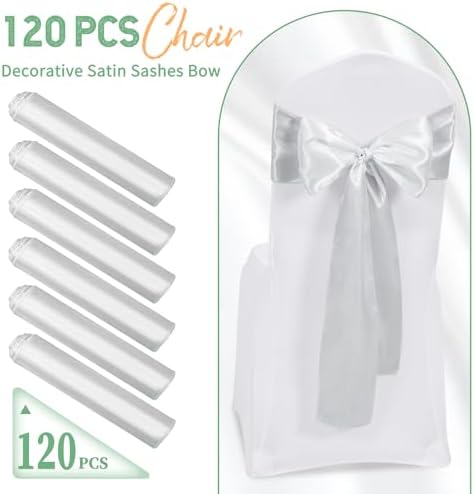 120 PCS Silver Satin Chair Sashes, 7 x 108 Inch - Image 2