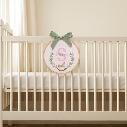 Embroidery Baby Name Sign, Personalized Welcome Baby Hoop Sign with Bow, Custom Baby Name Sign for Hospital, Infant Baby Shower Gifts New Parents (03) - Image 6