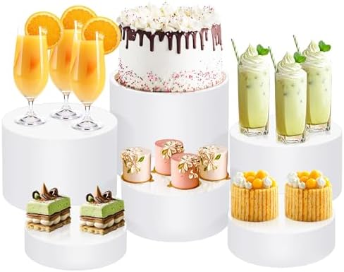 6Pcs Buffet Risers, Food Risers for Buffet Table, Acrylic Round Display Risers with Hollow Bottom, Food Display Stand for Party Jewelry Dessert Figures (Size 6",6.5",6.7",7",7.5",8") by Unknown