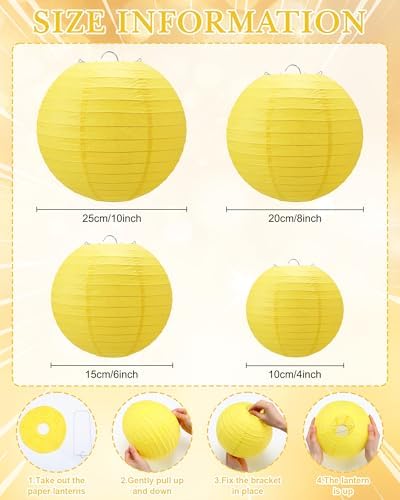 Treela 48 Pcs Paper Lanterns Party Decorations Round, Yellow - Image 2
