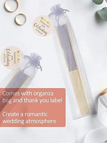 Cosweet 60 Set Wedding Hand Fans with Thank You Tags, Organza Bags - Image 3