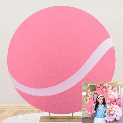Tennis Round Backdrop Cover Pink Tennis Ball Photo Backdrop Sports Themed Birthday Baby Shower Party Decorations Circle Background Arch Cover for Fans Athletes 5ft by OERJU