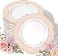 WDF 60pcs Pink Dessert Plates - 7.5inch Baroque Pink and White Disposable Dessert Cute Cake Plates for Upscale Parties &Wedding-Special for Baby Shower, Brithday, Tea Party by WDF