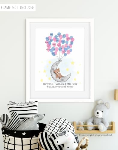 Teddy Bear and Moon Baby Shower Fingerprint Poster Guestbook Alternative Set with Ink Pads and Pen (Gender Reveal Party, 11x14 Inches) - Image 7