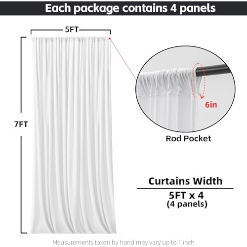 White Backdrop Curtains for Wedding Parties, 20x7FT Wrinkle Free Photo Backdrop Curtains for Wedding Birthday Party Baby Shower, Fabric Drape with Rod Pockets 5ft x 7ft, 4 Panels - Image 5