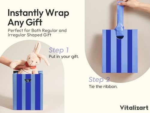Vitalizart Striped Paper Gift Bags With Ribbon Handles Small Bulk Pack - Image 4