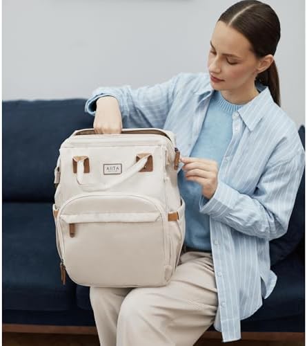 Diaper Bag Backpack, Multifunction Diaper Bag with Changing Station, Stylish Baby Bags, Large Unisex Diaper Backpack for Mom and Dad, Baby Registry Search, Portable Changing Pad – White Beige - Image 6