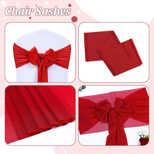 MDS Pack of 125 Chiffon Chair Sashes for Wedding & Event Décor - Red - Image 5