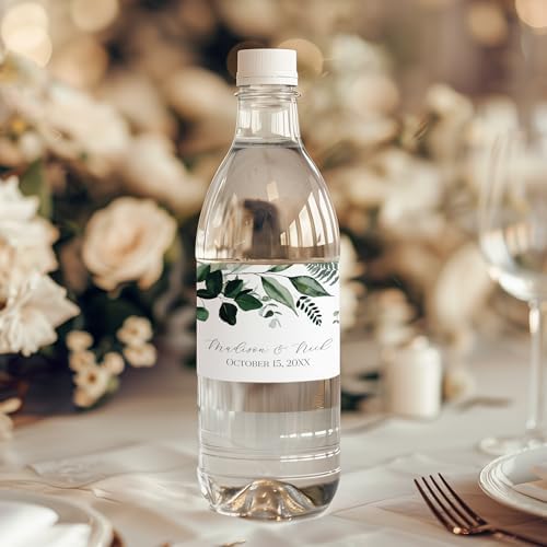 Personalized Water Bottle Labels with Choice of 30 Flower Styles - Choose Font and Pre-Made Phrases or Design Custom Text - LABELS ONLY (002 Green Leaves, 2 inch (8.5x2")) - Image 2