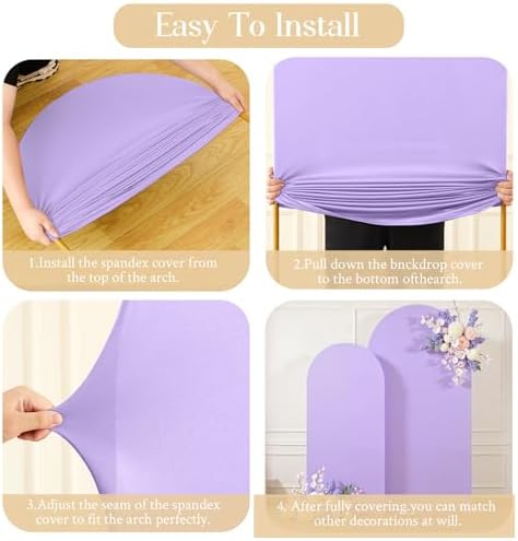 Purple Arch Backdrop Cover Set of 2 Wedding Arch Covers Stretchy Backdrop Decorations Baby Shower Bridal Shower Photo Birthday Party Lavender Lilac Arch Stand Cover 7.2 and 6ft Spandex - Image 4