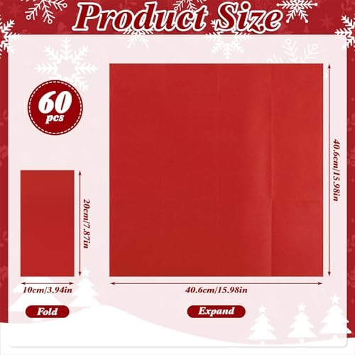 60 Pcs Red Linen-Feel Paper Napkins with Built-in Flatware Pocket, Pocket Linen Napkin Prefolded Cloth Like Paper Napkin Bulk for Anniversay Silverware Birthday Bathroom Wedding Party (Pack of 3) - Image 2