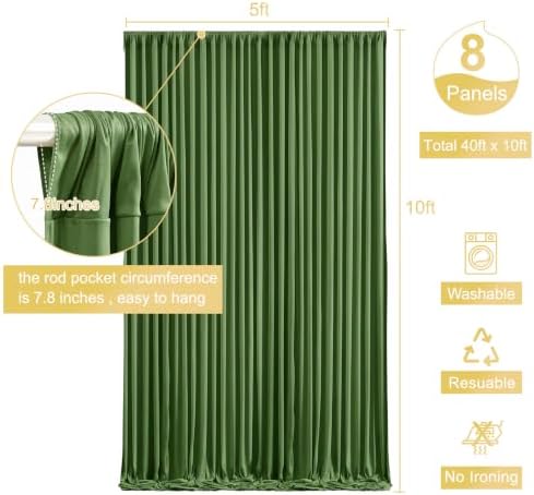 8 Panels Valley Green Backdrop Curtain for Parties Wrinkle Free Dark Green Photo Curtains Backdrop Drapes Fabric Decoration for Weding Baby Shower Birthday Party Photography 40ft(W) x 10ft(H) - Image 5