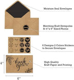 150 Thank You Cards with Matching Brown Kraft Envelopes and Stickers - Elegant 10 Designs Kraft Paper Bulk Blank Notes, Prefolded 4x6 Inch Blank - Image 3