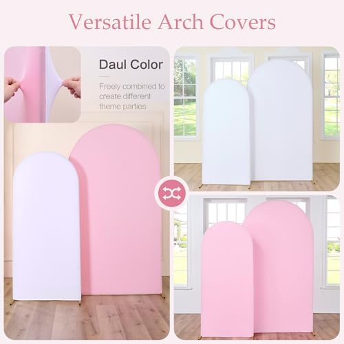 White Pink Arch Backdrop Cover Set of 2-7.2ft 6ft Dual Color Wedding Arch Cover-Wrinkle Free Stretchy Spandex Fitted Chiara Arch Stand Cover for Birthday Party Baby Shower Photo Photography - Image 2