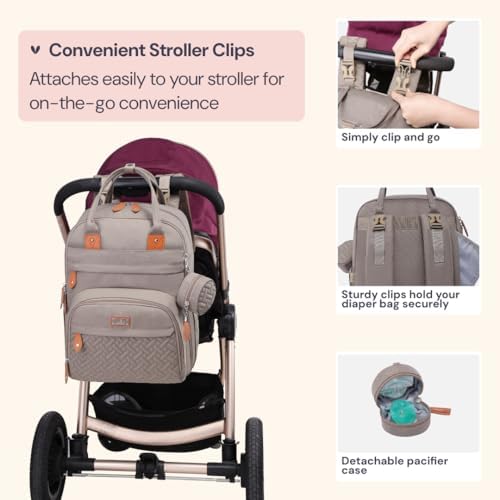 BabbleRoo Diaper Bag Backpack - Baby Essentials Travel Tote - Multi Function Water Resistant Diaper Bag, Travel Essentials Baby Bag with Changing Pad, Stroller Straps & Pacifier Case - Unisex, Khaki - Image 6