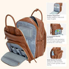 BabbleRoo Leather Diaper Bag Backpack - Baby Essentials Travel Baby Bag, Multi function, Water Resistant, with Changing Pad, Stroller Straps & Pacifier Case – Unisex, Natural Brown - Image 5