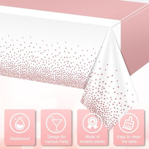 12Pcs White Rose Gold Tablecloth Party Decorations,Plastic White Table Cloth Printed Rose Gold Table Runner Disposable Rectangle Tables Cover for Birthday Anniversary Wedding Grad Party,54 x108 Inch - Image 4