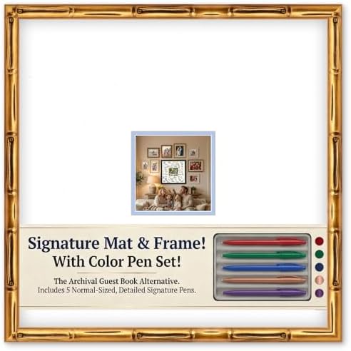 CountryArtHouse Signature Keepsake Frame - Square Mat Window - Gold Bamboo Genuine Hardwood 20x20 5x5 Photo - Sky Blue Border Mat - Complete Keepsake Signing Kit by CountryArtHouse