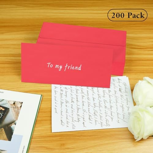 200 Pack Red #10 Business Envelopes, Christmas New Years Standard Envelopes Self Seal, Letter Size Mailing Envelopes for Checks Letters Invoices Birthday Graduation Wedding, 4 1/8 x 9 1/2 Inch - Image 4