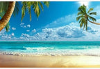 Laeacco Summer Seaside Beach Backdrop 10x8ft Tropical Beach Backdrop Crooked Palms Blue Sky White Clouds Ocean Waves Hawaiian Backdrops Wedding Photo Shoot Studio Birthday Luau Party Supplies by Laeacco