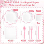 350 Pcs Pink and White Paper Plates and Napkins Set,Tableware for 50 Guest - Image 2