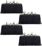 familus Black Table Cloths 8 Foot Rectangle 4 Pack Stretch Ruffle Tulle Tablecloth Spandex Fitted Table Cover for 8 Foot Tulle Table Skirts for Party Wedding Table Cloths, Banquets by familus