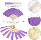 50 Pieces Paper Fans Paper Hand Fan Bamboo Folding Fan Handheld Fan Paper Folded Fan Paper Fan for Wedding Party and Home Decoration (Purple) - Image 2