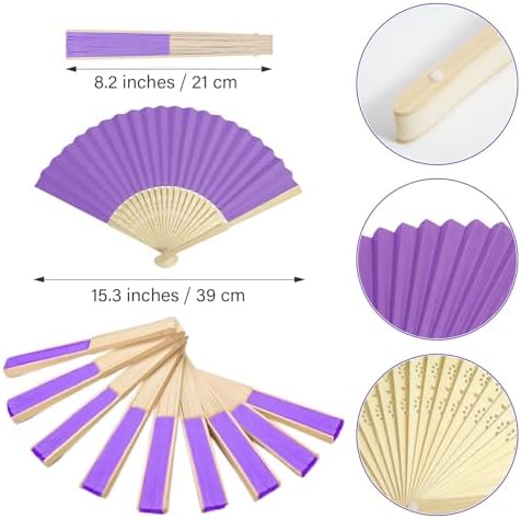 50 Pieces Paper Fans Paper Hand Fan Bamboo Folding Fan Handheld Fan Paper Folded Fan Paper Fan for Wedding Party and Home Decoration (Purple) - Image 2