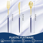 Supernal 102Pcs Gold Plastic Cutlery with Dark Blue Handle for Party - Image 3