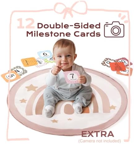 Baby Play Gym Mat, Tummy Time Activity Mat with 7 Detachable Toys and 12 Milestone Cards for Stage-Based Sensory and Motor Skill Development, Washable Play Mats for Infant, Newborn Baby Essentials - Image 6