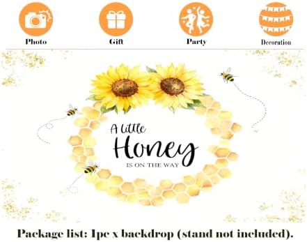 8X6ft Fabric Sunflower Honey Bee Baby Shower Backdrop, Watercolor Honeycomb Photography Background, Party Decorations Tapestry, Wedding Baby Shower Wall Decor, Photo Studio Props - Image 2